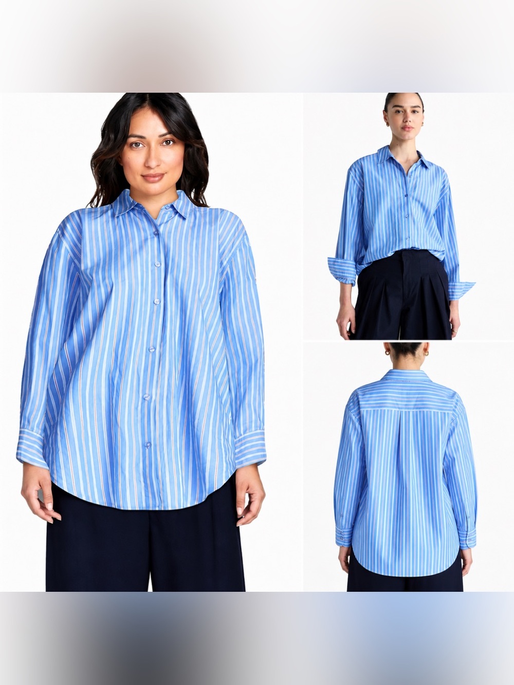 NWT Free Assembly Women’s Blue Stripe Relaxed Button Down Shirt Size S